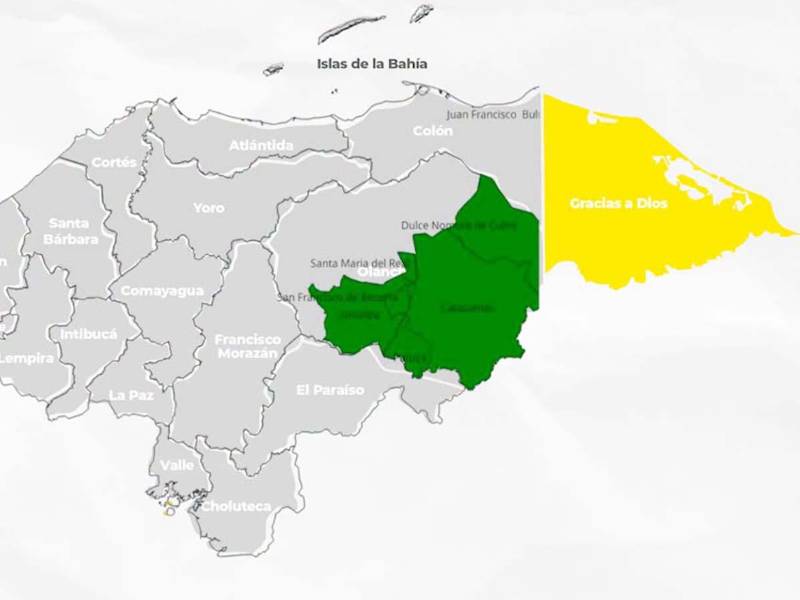 Copeco mantiene la alerta amarilla en Gracias a Dios y la alerta verde en cinco municipios de Olancho.