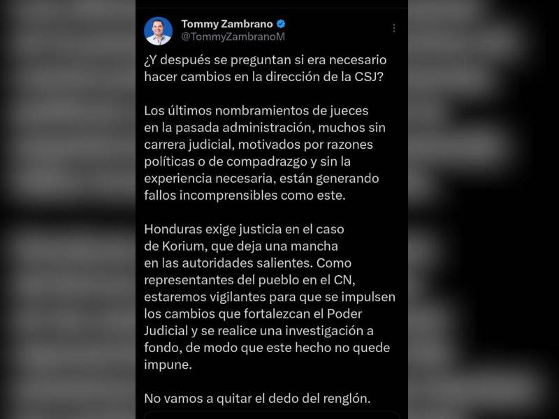 La reacción del diputado Tomás Zambrano en su cuenta de X.