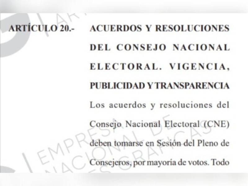 Captura de pantalla al artículo 20 de la Ley Electoral.