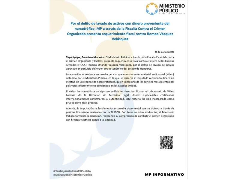 Comunicado oficial del Ministerio Público