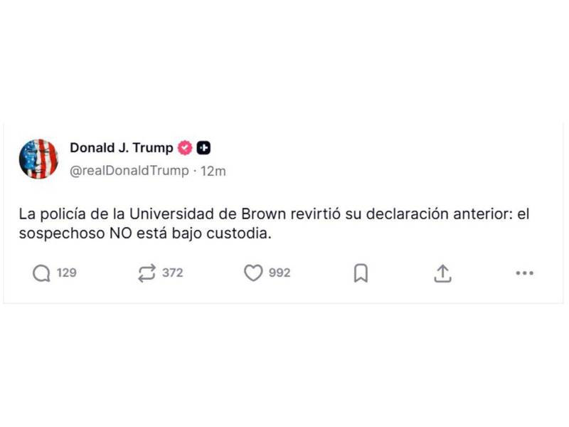 Captura de la cuenta @realDonaldTrump del presidente de Estados Unidos, Donald Trump, este sábado, sobre el tiroteo en Providence (EE.UU.).