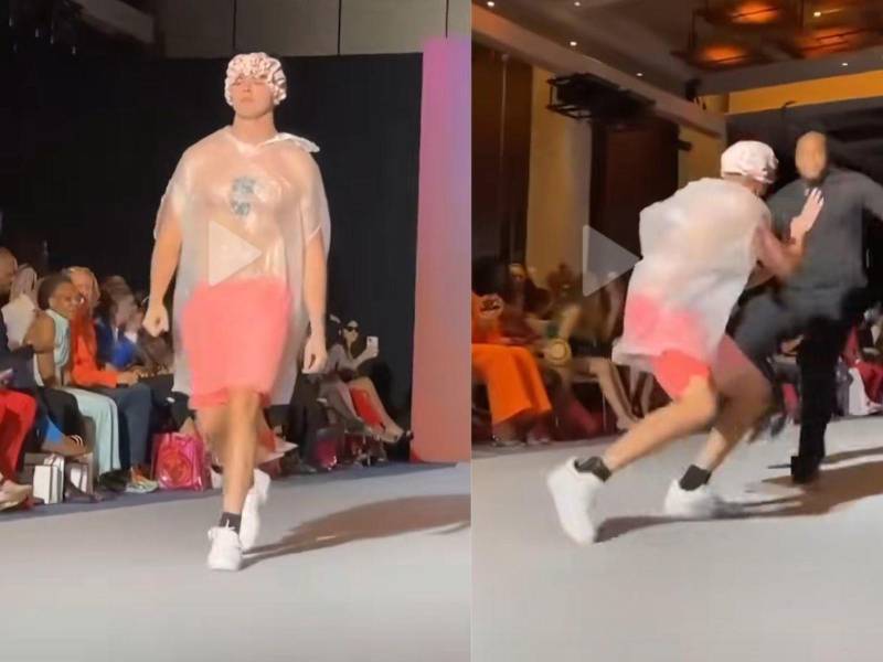 Insólito: influencer se infiltra en desfile con bolsa de basura