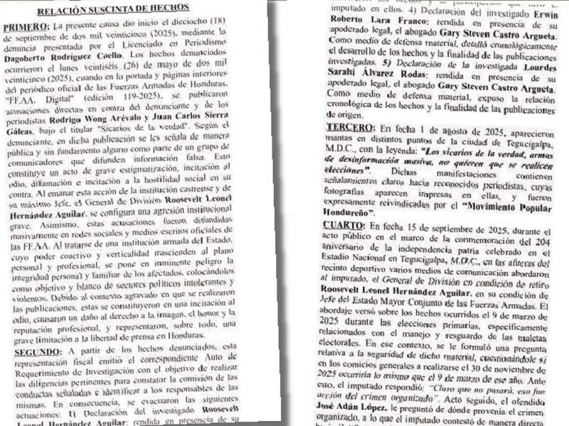 El requerimiento fiscal presentado por el MP ante el Juzgado de Letras Penal de Francisco Morazán sostiene que Roosevelt Hernández incurrió en los presuntos delitos de incitación a la discriminación y limitación o impedimento de determinados derechos fundamentales.