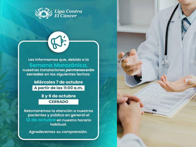 En la Liga contra el Cáncer se atenderá parcialmente el miércoles próximo, y luego se suspenden las atenciones y se reanundan el 12 de octubre.