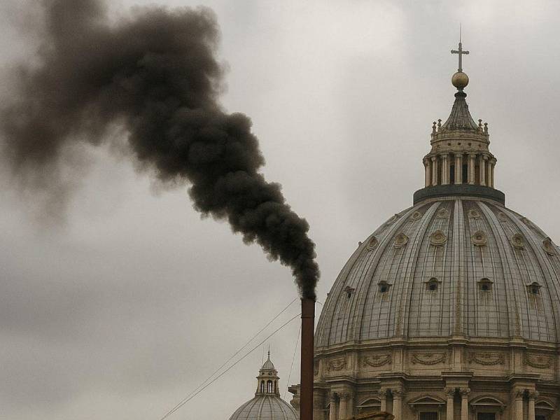 Fumata negra en la chimenea de la Capilla Sixtina | Fotografía de archivo