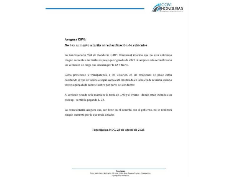 Comunicado de Covi Honduras.