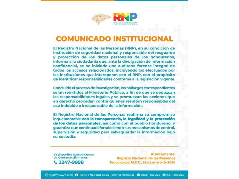 <b>Comunicado oficial del RNP.</b>