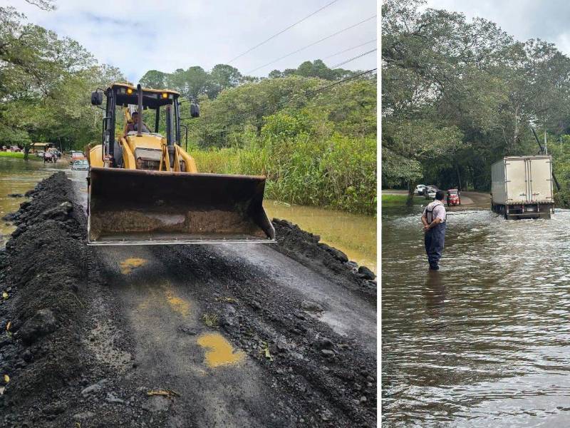 Con material de relleno, las autoridades habilitaron temporalmente el paso hacia Peña Blanca, donde la circulación de vehículos pequeños se había convertido en un riesgo debido a la crecida del lago de Yojoa.