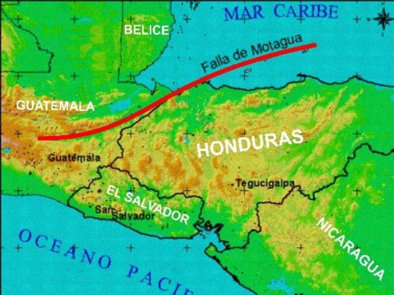 Mapa donde se localiza la falla del Motagua.