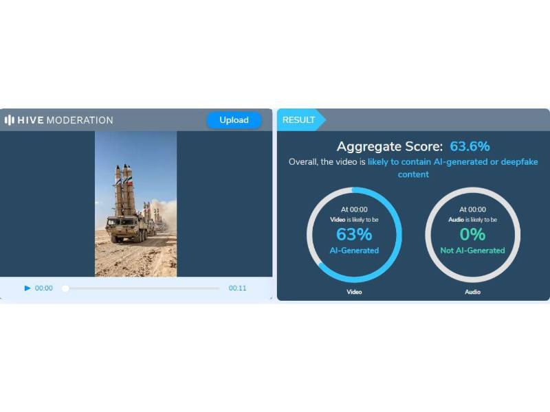 Captura de pantalla a los resultados de Hive Moderation sobre el analisis del video.