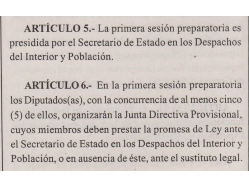 Captura de pantalla al artículo 5 y 6 de la Ley Orgánica del Poder Legislativo del 2014 (versión más actualizada).
