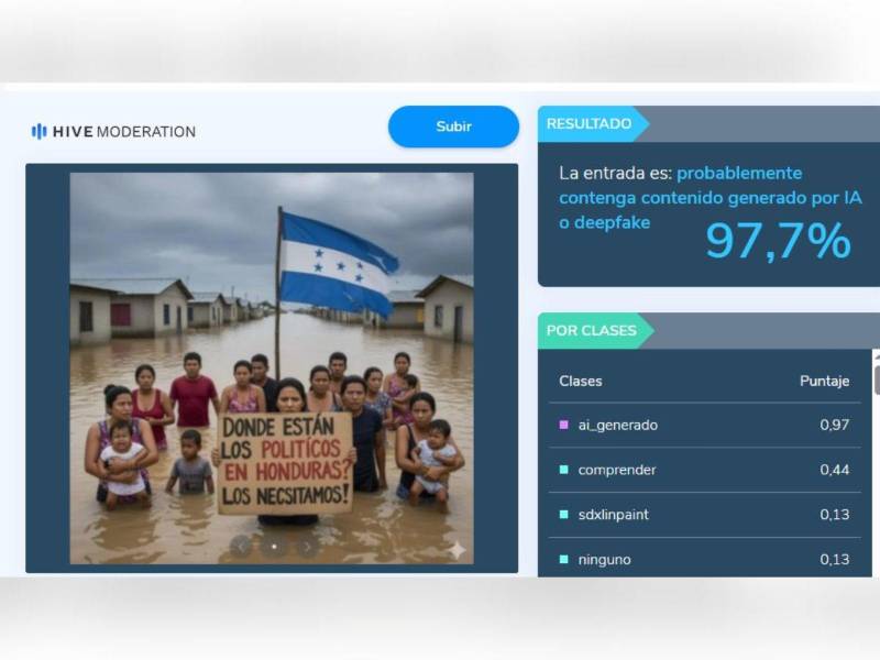 Captura de pantalla a los resultados de la herramienta Hive Moderation hecha el 20 de octubre de 2025.