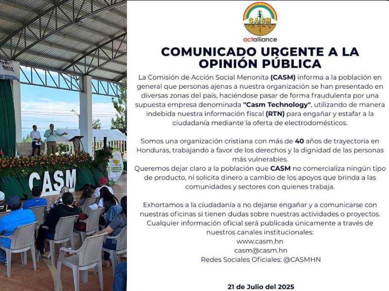 CASM denunció públicamente que personas inescrupulosas están utilizando su nombre para cometer estafas.