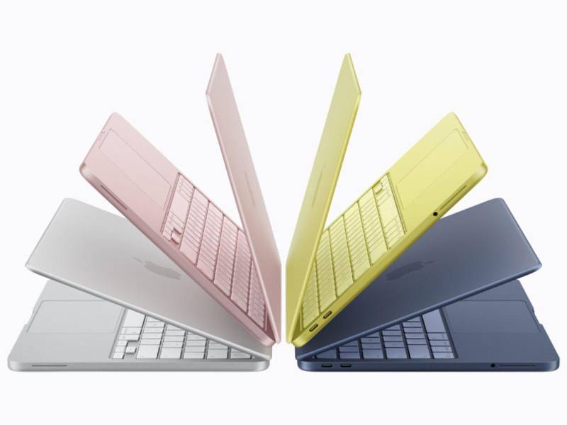 Fotografía difundida por Apple de los colores del nuevo MacBook Neo, una nueva versión de su clásico portátil con todas las funcionalidades de Mac pero más barato que el resto de la gama.El MacBook Neo tendrá un precio inicial de 599 dólares y se ofrecerá en cuatro colores: rosa nube, índigo, plata y un nuevo tono cítrico.