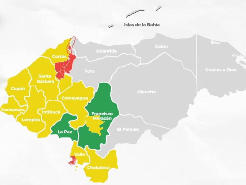 Representación gráfica en el mapa de Honduras sobre alertas emitidas por Copeco.