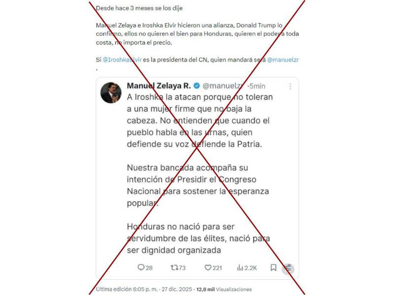 Captura de pantalla a una publicación de X hecha ek 28 de diciembre de 2025.