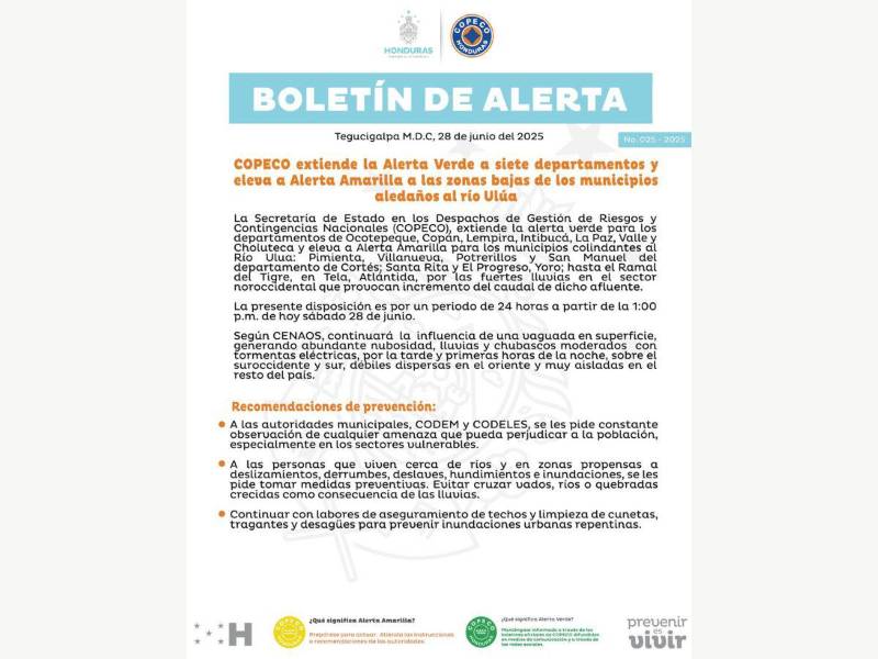 Comunicado oficial del Copeco.