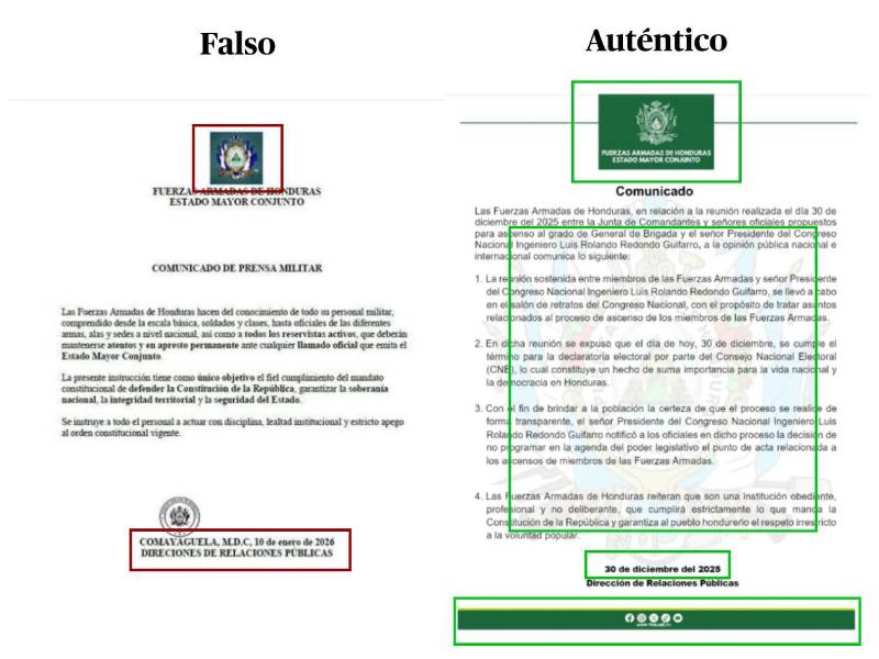 Inconsistencias detectadas por LA PRENSA Verifica durante un análisis visual entre el contenido falso y uno verídico.