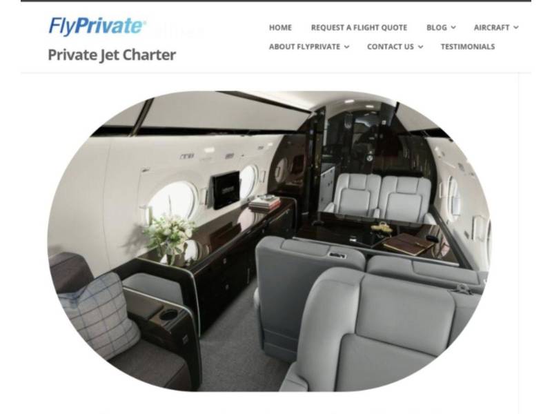 Captura de pantalla a una sección del sitio web llamado Fly Private.