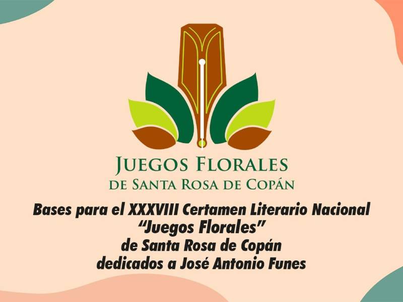Arte ilustrativo de las bases de los Juegos Florales de Santa Rosa de Copán.