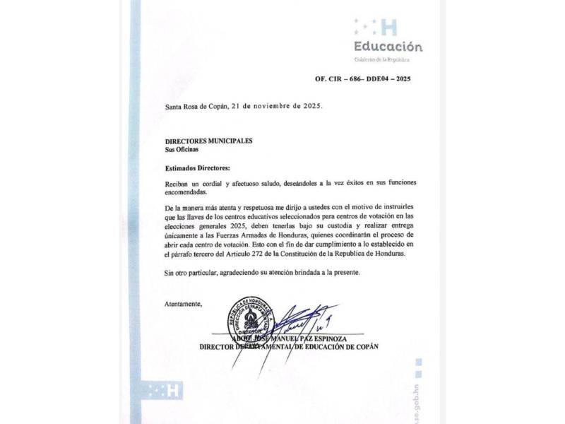 Comunicado oficial de la Departamental de Copán.