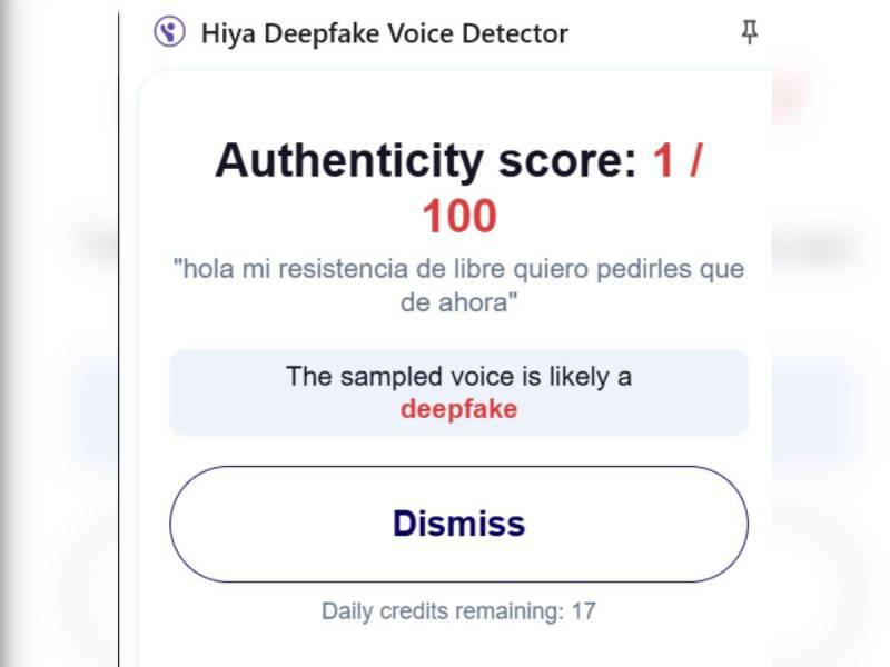 Captura de pantalla a los resultados de la herramienta Hiya Detector.