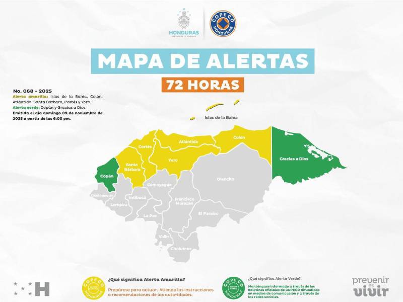 Copeco declaró alerta amarilla para seis departamentos y verde en otros dos por vaguada y frente frío.