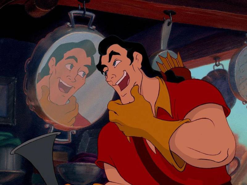 En el cuento, Gastón es presentado como un personaje arrogante y corpulento que persigue a Bella.