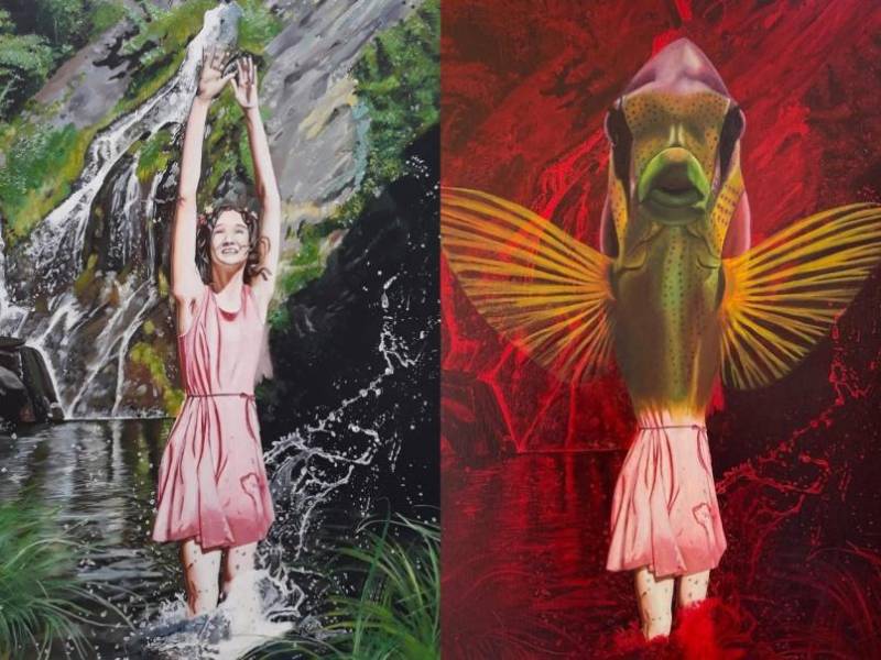 Ninfa voladora, acrílico y óleo sobre lino (2021).