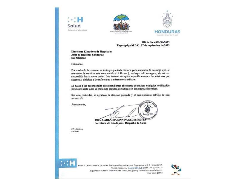 Comunicado de la Secretaría de Salud.