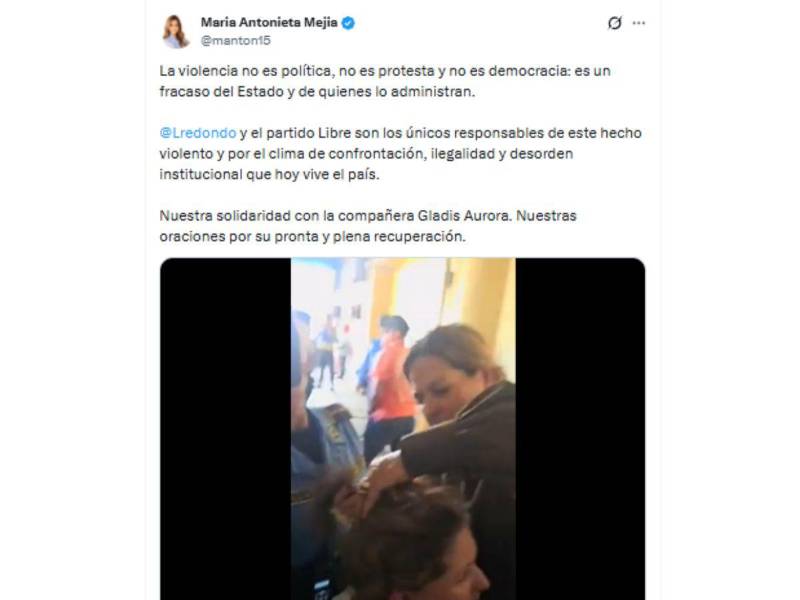 Publicación de María Antonieta Mejía en X.