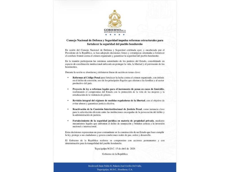 Comunicado oficial del Gobierno de Honduras.