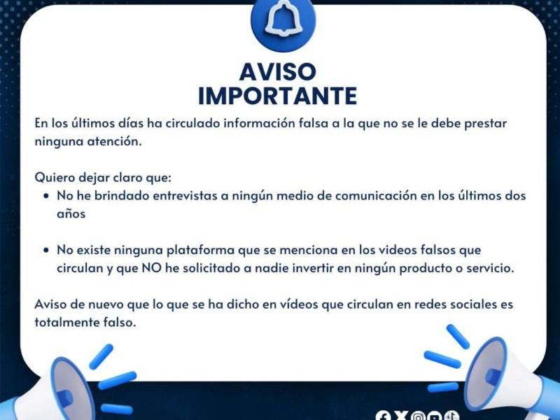 Comunicado en X del expresidente del Banco Central de Honduras (BCH), Wilfredo Cerrato.