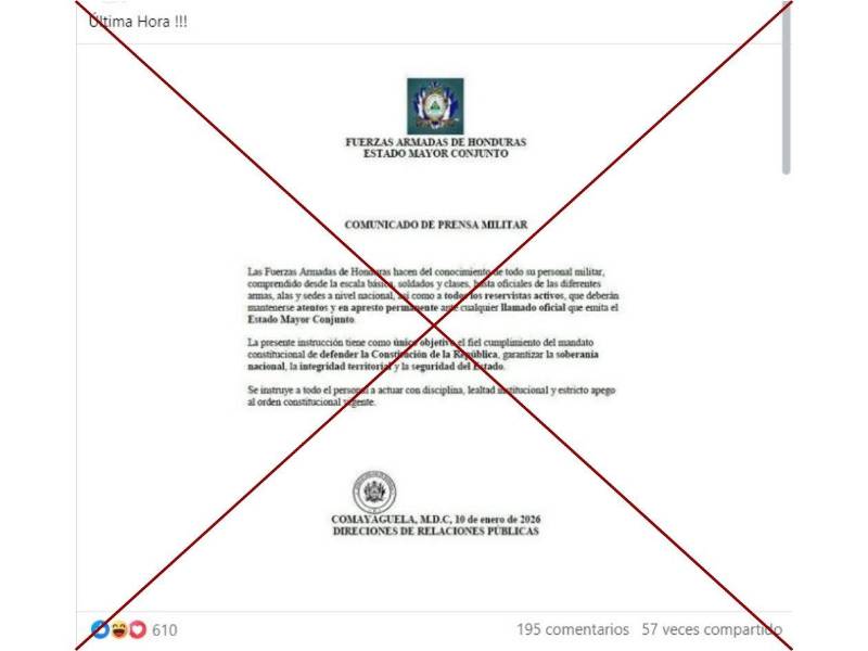 Captura de pantalla a una publicación de Facebook hecha el 12 de enero de 2026.