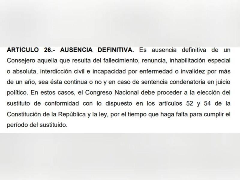 Captura de pantalla al artículo 26 de la Ley Electoral.
