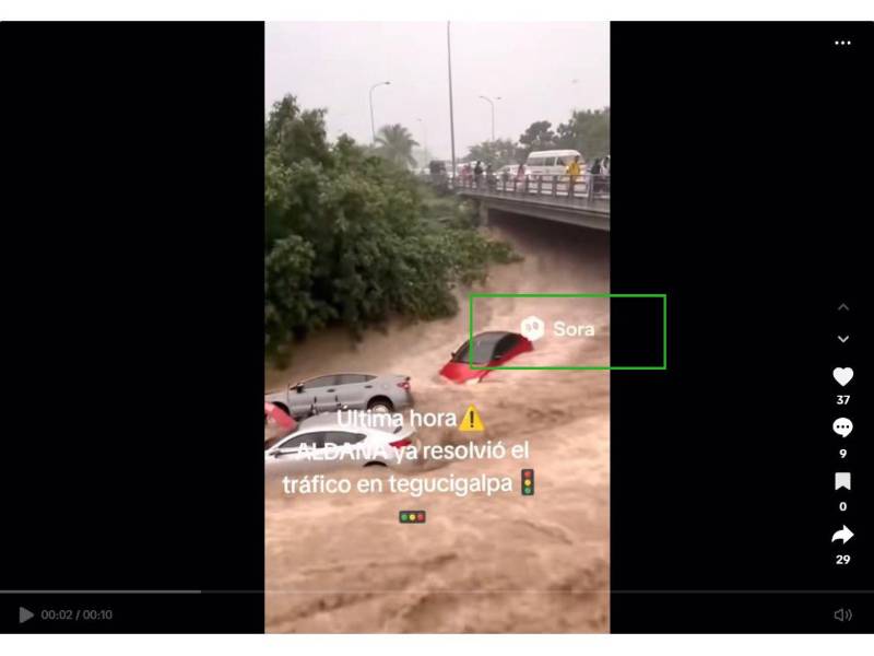 Captura de pantalla a una publicación de TikTok, enfatizando la marca de agua ded una herramienta de IA llamada Sora.