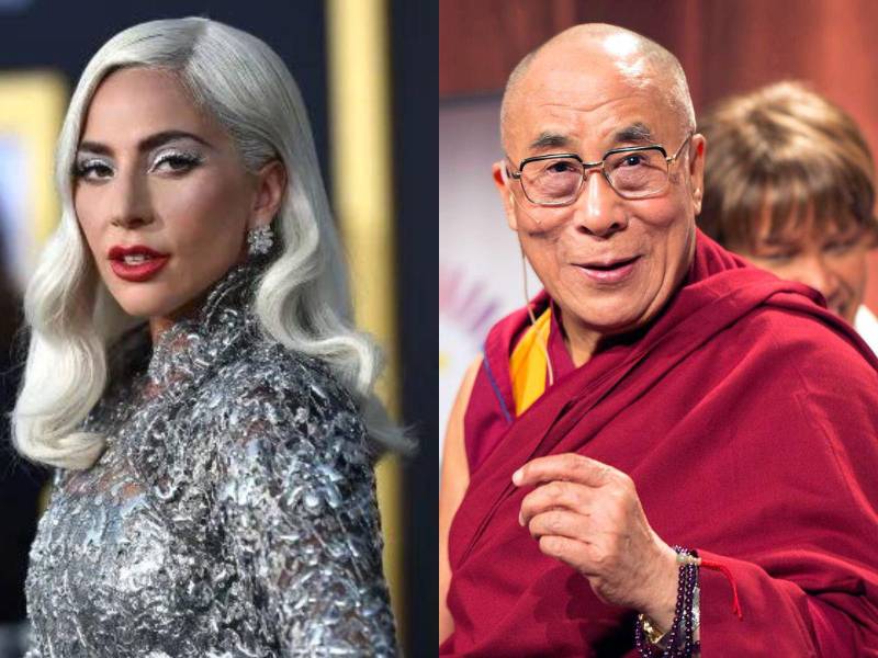 La cantante Lady Gaga y el líder religioso Dalai Lama.