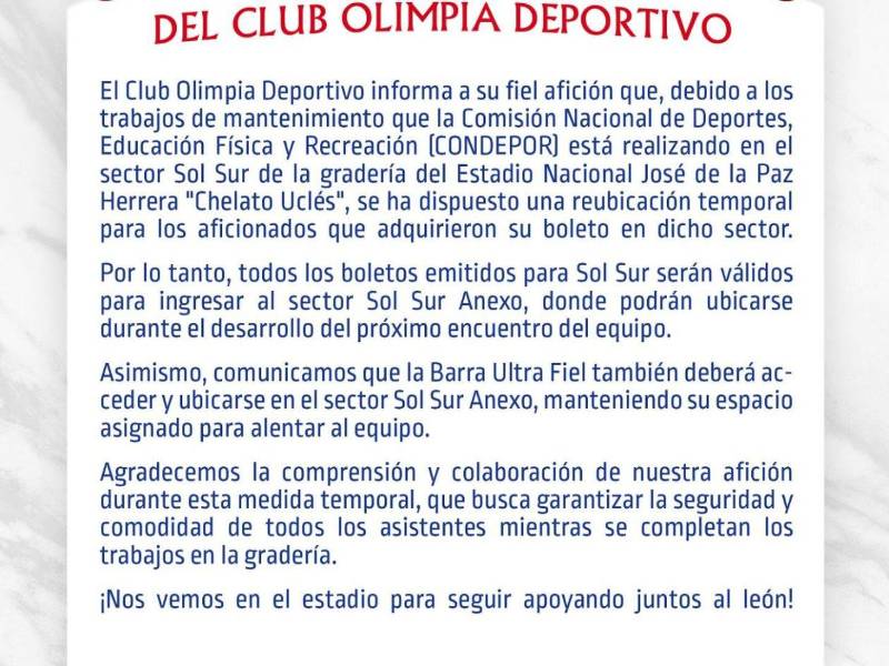 El comunicado de Olimpia.
