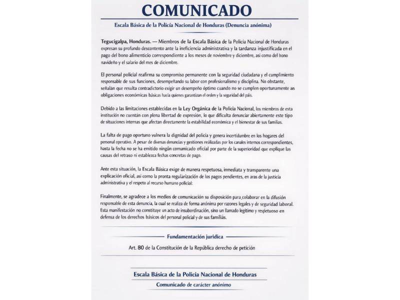 Comunicado de denuncia anónima.