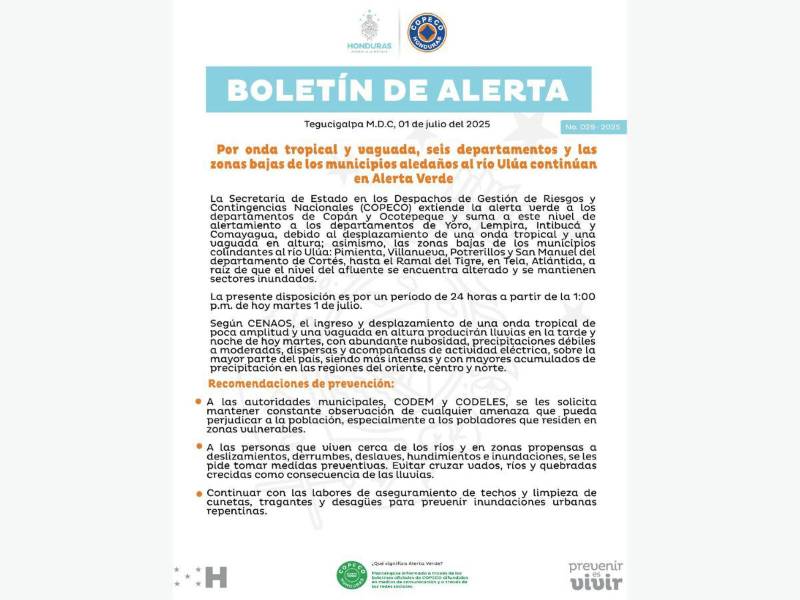 Comunicado oficial del Copeco.