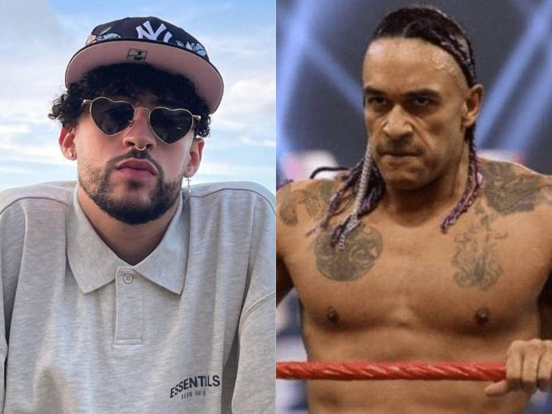 El cantante Bad Bunny y el luchador Damian Priest.
