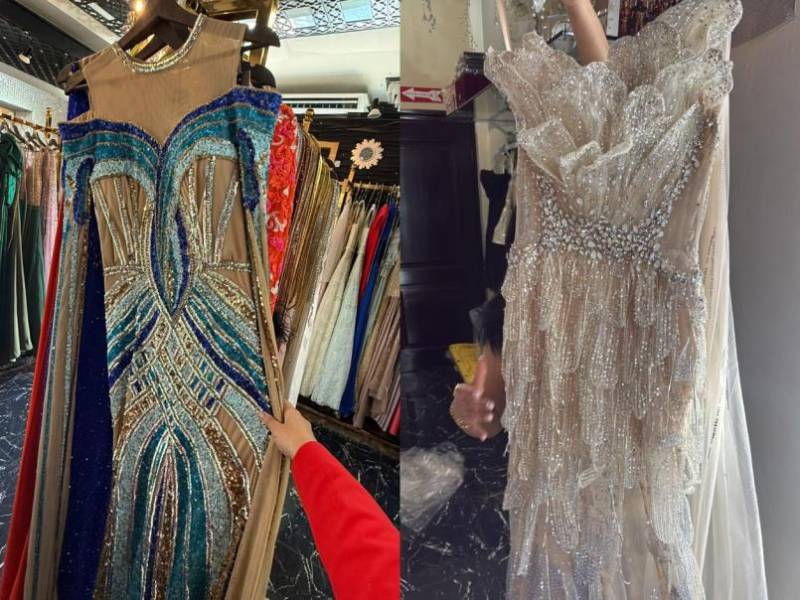 Un par de vestidos escogidos por Fajardo para las reinas de belleza.