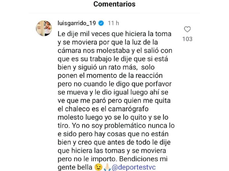 La respuesta de Luis Garrido tras lo sucedido con camarógrafo.