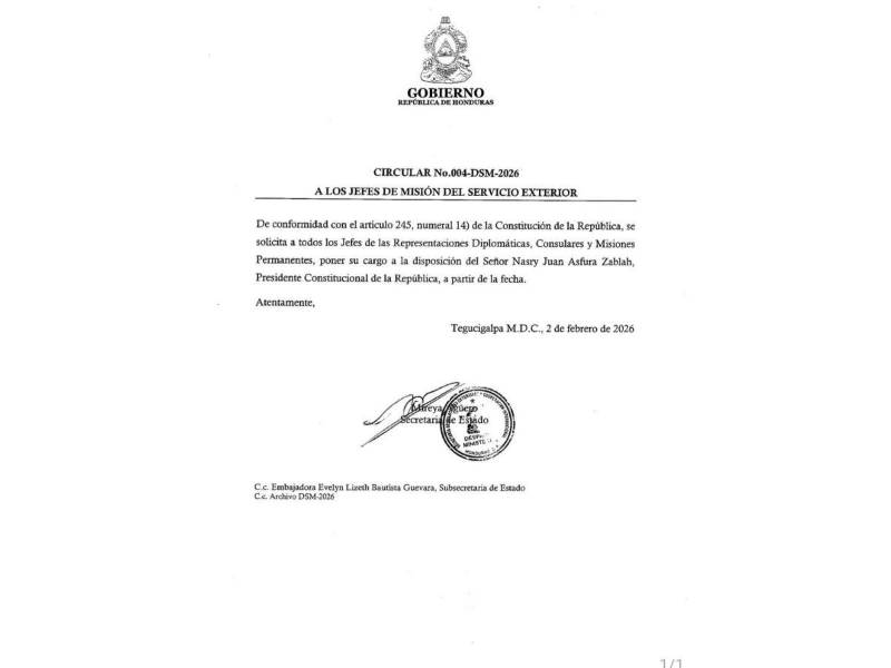 Comunicado oficial de la Cancillería de Honduras.