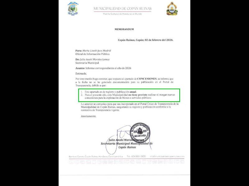 Imagen de constancia emitida por la Secretaría Municipal de Copán