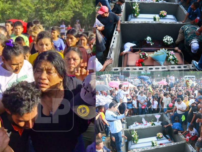 En medio de escenas de profundo dolor, familiares, amigos y vecinos dieron este jueves el último adiós a los cinco hermanos y a la bebé de siete meses que murieron durante el incendio que consumió su vivienda en la colonia Esquipulas Dos, en el sector noreste de San Pedro Sula.