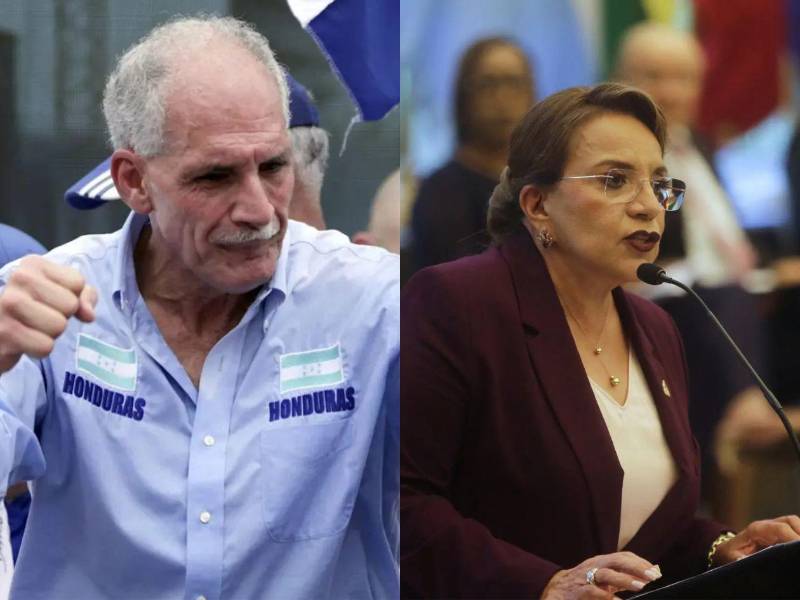 A la izquierda, el presidente electo Nasry Asfura, del Partido Nacional; a la derecha, la actual presidenta de Honduras, Xiomara Castro, del partido Libre.