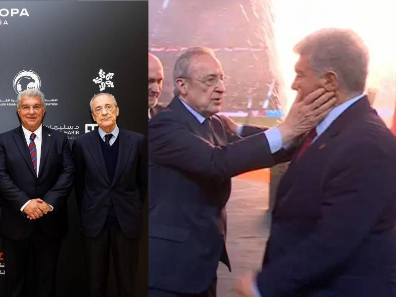 Florentino Pérez y Joan Laporta se saludaron antes y después del partido de la final de la Supercopa de España.