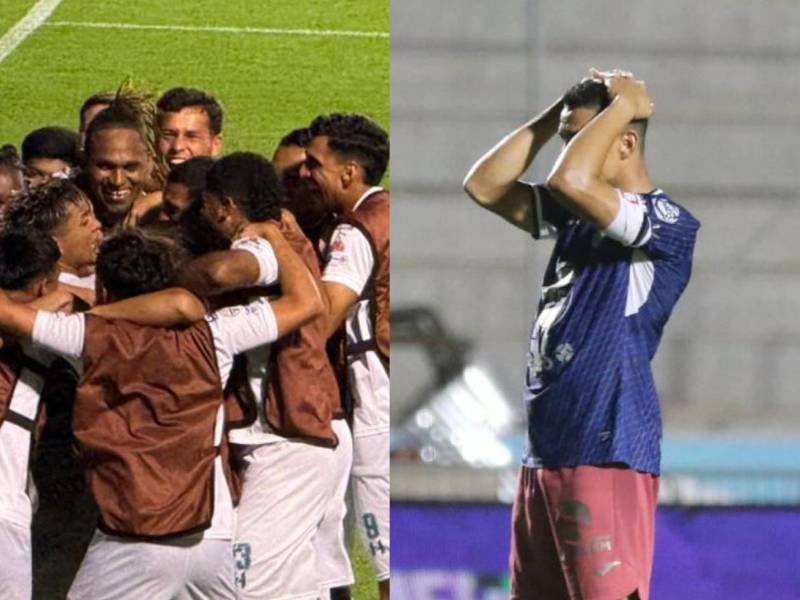 Jugadores del Platense celebrando uno de los goles marcados en la paliza al Motagua.
