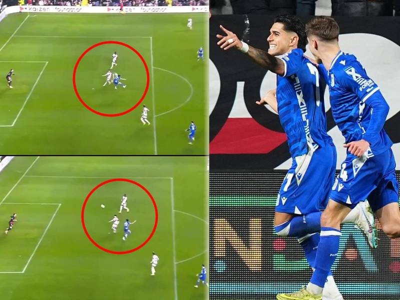 Luis Palma marcando su golazo contra el Rayo Vallecano en la Conference League.